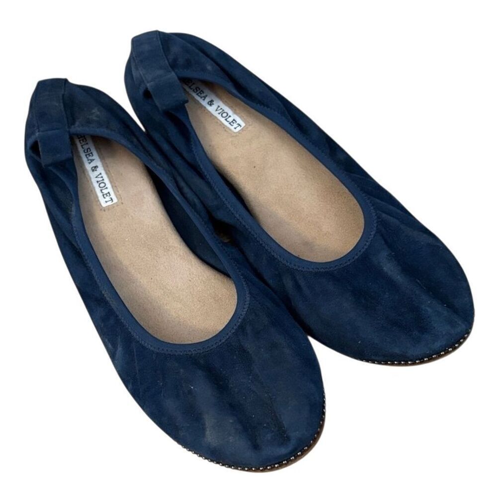Chelsea & Violet Ruby Navy Blue Ballet Flats Suede Leather Womens Size 9 M Studs